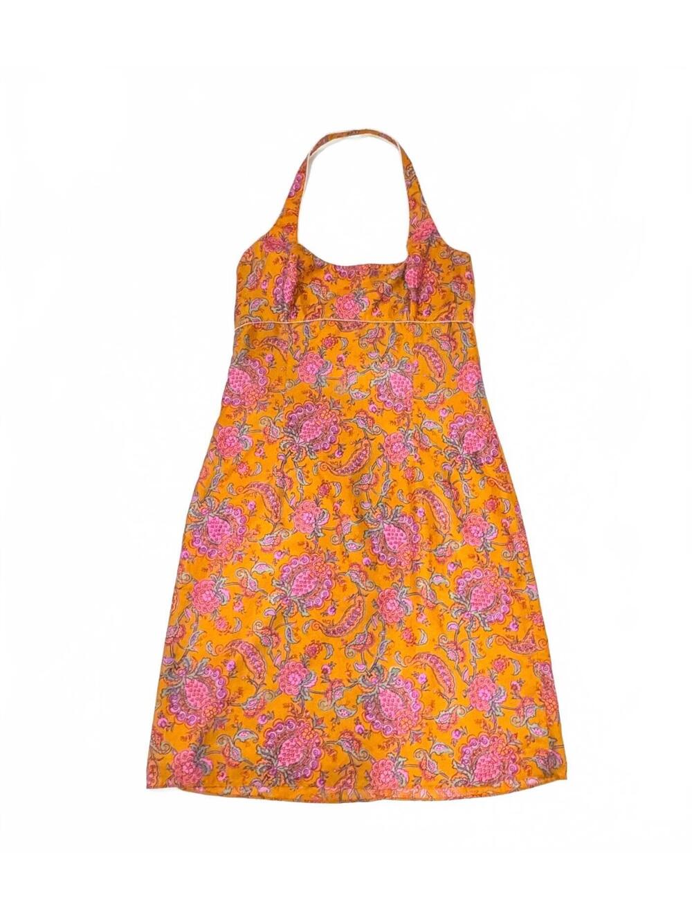 Vintage Stephen DiGeronimo Silk Paisley Halter Midi Dress Orange 10